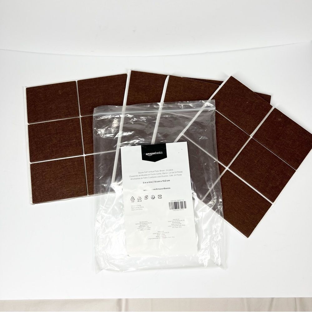 Amazon Basics New In Package Square Felt for Furniture Brown 24 Piece 3” x 4”
